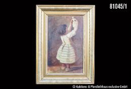 Unbekannter Maler (um 1900) Mädchen mit Puppe, Öl auf Platte, mittig rechts undeutlich ...
