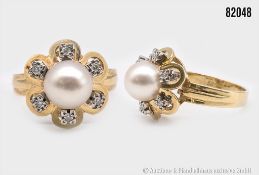 Goldring 585 GG, mit Perle und 6 Brillanten, ca. 0,06 w-pi, ca. 4,79 g, Ringgröße ca. ...
