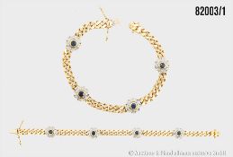 Panzerarmband 750 GG, mit Diamanten ca. 0,40 ct, w-si und Rubinen ca. 1 ct, ca. 31,0 g, ...