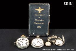 4 Taschenuhren, überwiegend Eisenbahnuhren, D.A. & Co, Doxa, Bugor und Union Horlogère, ...