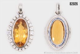 Goldanhänger 750 WG, mit 24 Brillanten ca. 1,36 ct, tw-w-vvs-vs und Citrin ca. 14 ct, ...
