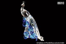 Swarovski Kristallfigur, Weißer Pfau, Ausgabe 2015 SCS, H ca. 12,5 cm, Z ...