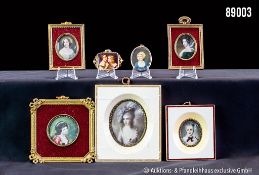 Beinminiaturen, u.a. Portrait der Miss Graham nach Gainsbourogh, Marquise de Pompadour, ...