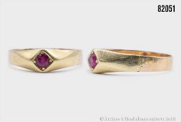 Goldring 585 GG, mit synthetischen rotem Stein, ca. 3,6 g, Ringgröße ca. 61, ...
