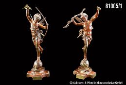 Ernest Rancoulet (1842-1918) Nymphenpaar "La nuit tout repose" und "Retour du ...
