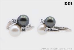 Goldring 585 WG, mit 2 Akoya Zuchtperlen und 2 Diamanten, ca. 0,3 ct, w-si, ca. 5,6 g, ...