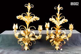 Paar Wandleuchten, 2-flammig, Metall, goldfarben gefasst, florale Gestaltung, Entwurf: ...