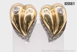 Goldohrringe Steckclips 750 GG, in Blattform, mit Brillanten ca. 0,27 ct, w-si und 2 ...
