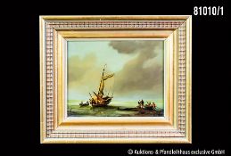 Niederländischer Landschaftsmaler (tätig 19.Jh) Küste mit Segelboot, Öl auf Holzplatte, ...