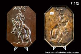 Heinrich Hübner (1869 Berlin - 1945?) Reliefplakette Frau mit Affe, Bronze, ...