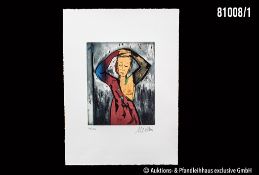 Armin Müller-Stahl (geb. 1930 in Tilsit) "Die Frau im Spiegel", Farbradierung auf ...