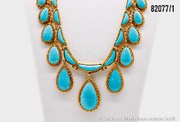 Goldkette 750 GG, mit Türkise, ca. 49,6 g, L ca. 46 ...