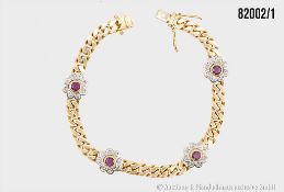 Panzerarmband 750 GG, mit Diamanten ca. 0,40 ct, w-si und Saphiren ca. 1 ct, ca. 31,5 ...