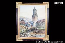 Nicolai von Astudin (1847 Moskau - 1925 Oberlahnstein) Stadtansicht mit Burg, Aquarell ...