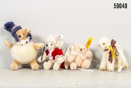 4 Steiff Teddys Ornament Anhänger, Mohair/ Filz, dabei Teddybär Schneeball Ornament ...