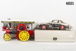 Wilesco D 409 Dampftraktor und Märklin Mercedes-Benz 300 SL, Uhrwerk intakt (Schlüssel) ...