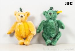 2 Steiff Fruities Teddys, Mohair, KF, Kürbis Nr. 028090 und Green Pepper Nr. 028076, Z ...
