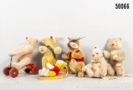 Konv. Steiff Bären und Känguru, Mohair, teils KFS, 3x blanker Knopf, dabei Jangoroo ...