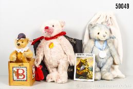 3 Steiff Teddybären, Mohair, Vater Rhein, KF und Porzellanplakette, Nr. 671197, ...