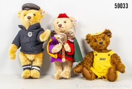 3 Steiff Teddys, Mohair, alle KF, der Rattenfänger von Hameln, Nr. 671692, Angelo der ...