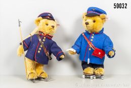 2 Steiff Teddybären, Wilhelm der Telegrammbote und Friedrich der Briefträger, Mohair, ...