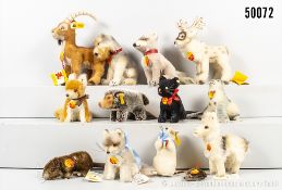 Steiff Tiere, überwiegend Mohair, überwiegend blanker Knopf ohne Fahne, dabei Rocky, ...