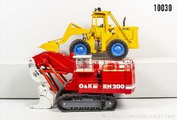 2 Baufahrzeuge, O&K RH200 Hochlöffelbagger TriPower und Gescha Radlader Clark Michigan, ...