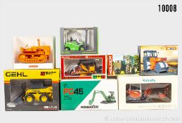 Modellfahrzeuge, überwiegend Baustellenfahrzeuge, dabei Gehl Skid Loader, Yonezawa Toys ...