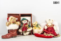 4 Steiff Weihnachtsbären, Mohair, alle KF, Teddy als Weihnachtsbaumspitze, Nr. 037573 ...