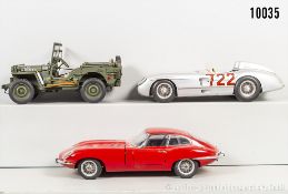 3 Modellfahrzeuge, CMC MB 300 SLR 1955 Mille Miglia, Autoart Jaguar E-Type Nr. 0536 und ...