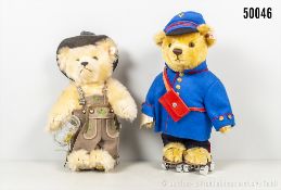 2 Steiff Teddys, Mohair, jeweils Kleidung, Wilhelm der Berliner Telegrammbote, KF, Nr. ...
