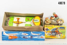 Technofix, G.E. 255 Motorrad und 276 Fliegerspiel, Uhrwerke funktionieren, Z 1, ...
