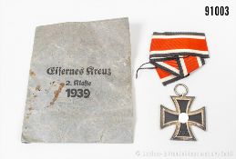 EK 2 1939, Hersteller "16" im Bandring, dazugehörige beschädigte Verleihungstüte, ...