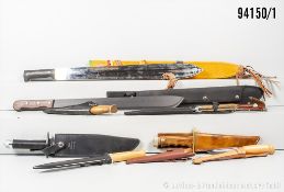 Konv. 23 neuzeitliche Messer, dabei Kampfmesser, Jagdmesser, Bowiemesser, Taschenmesser ...