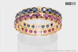 2 Memoire Ringe 750 GG, 1 x Fassung mit Rubinen und 1 x mit Saphiren, je 1 ca. ct, ...