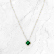 Alhambra Style Vintage Pendant Necklace in 18K Yellow Gold with Malachite