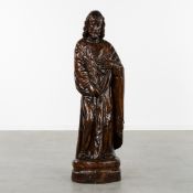 Jesus Christ with Palm Branch, A Large Wood-Sculptured Statue.