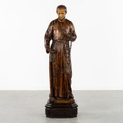 Saint Gerard Majella, A Large Wood-Sculptured Statue, mounted on a Wooden Base.