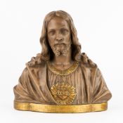 Bust of Jesus Christ with Sacred Heart, patinated terracotta, signed Parentani.