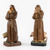 Saint Anthony Abbot with Pig, two patinated plaster statues.
