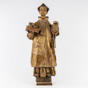 Saint Liborius of Le Mans, a wood-sculptured and polychrome patinated statue. 17th/18th C.