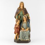 Saint Anne with the Virgin and Child, a polychrome patinated plaster statue. Gothic Revival.