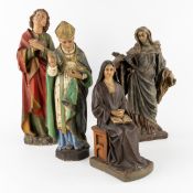 Four Statues of Saints, Patinated Plaster, John the Apostle, Saints Patrick, Theresa of Lisieux, and