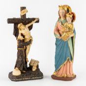 Saint Francis of Assisi and Madonna and Child, Two Patinated Plaster Statues, Gothic Revival.