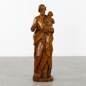 Saint Joseph with Child, A Large Wooden Statue. Gothic Revival.