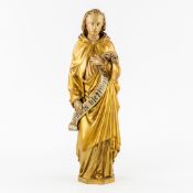 'Caritas is Victimam', a Gilded and Patinated Wood-Sculptured Angel Statue, Gothic Revival.