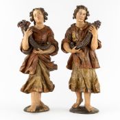 An Exceptional Pair of Italian Wood-Sculptured and Polychrome Patinated Angels, 17th/18th C.