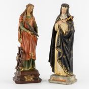 Saint Catherine of Alexandria and Saint Catherine de' Ricci, Two Patinated Plaster Statues, Gothic R