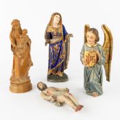 Four Wood-Sculptured Statues of Saints, Madonna and Child, Dead Christ, Virgin Mary and an Angel.