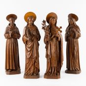 Jesus Christ, Therese of Lisieux, Rita of Cascia, and Francis of Assisi, Four Wooden Sculptured Sain